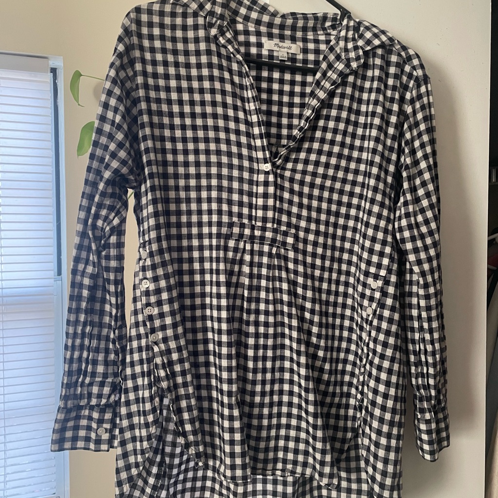 Madewell Gingham Long Sleeve Popover W/ Side Button Detail